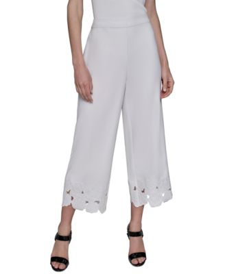 KARL LAGERFELD PARIS - Petite Mid-Rise Cutout-Flower Pants