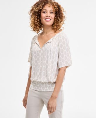 JM Collection - Petite Geo-Print Blouson Top, Exclusively at Macy's