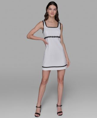 KARL LAGERFELD PARIS - Women's Tweed Contrast-Trim Square-Neck Dress