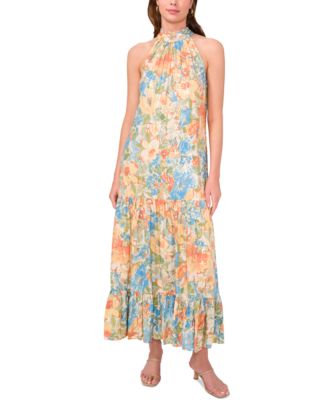 MSK - Women's Printed Sleeveless Tiered Maxi Dress