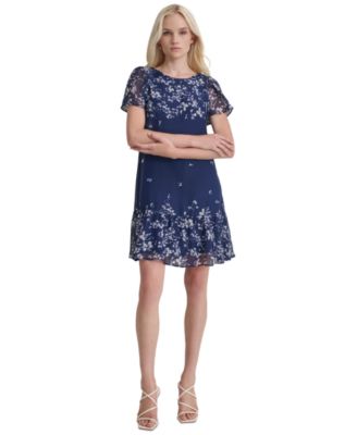 DKNY - Women's Printed Flutter-Sleeve Mini Dress