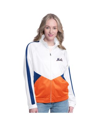G-III Sports by Carl Banks - Women's White/Royal New York Mets Rally Rhinestone Raglan Full-Zip Track Jacket