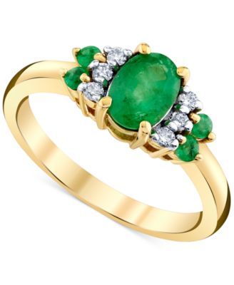 Macy's - Emerald (1 ct. t.w.) & Diamond (1/8 ct. t.w) Oval Shoulder Cluster Ring in 10k Gold