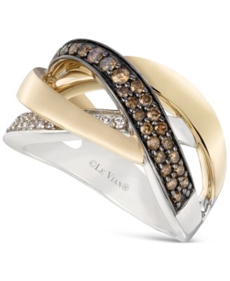 Le Vian - Chocolate Diamond & Vanilla Diamond Crossover Statement Ring (1/2 ct. t.w.) in 14k Two-Tone Gold