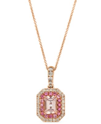 Le Vian - Peach Morganite (5/8 ct. t.w.), Passion Fruit Tourmaline (1/6 ct. t.w.), & Nude Diamond (1/4 ct. t.w.) Halo Adjustable 20" Pendant Necklace in 14k Rose Gold