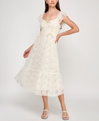 ROW A - Juniors' Sweetheart-Neck Flutter-Sleeve Lace Dress