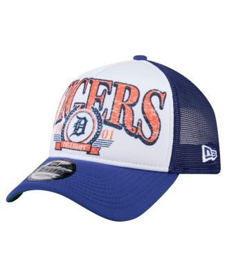 New Era - Men's  White/Navy Detroit Tigers Distressed 9FORTY A-Frame Adjustable Trucker Hat