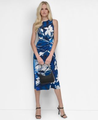 DKNY - Women's Floral-Print Twisted-Waist Midi Dress
