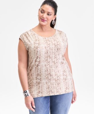 I.N.C. International Concepts - Plus Size Printed Gathered-Shoulder Tank