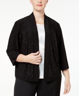 R & M Richards - Plus Size Cardigan, Beaded Open Front