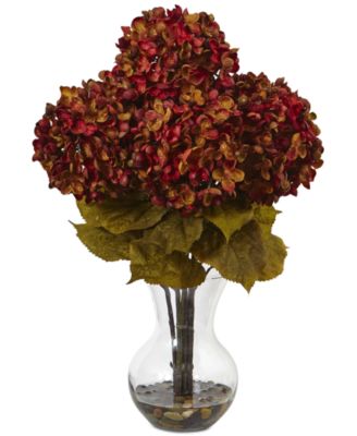 Nearly Natural - 18''H Hydrangea Flower Arrangement with Glass Vase