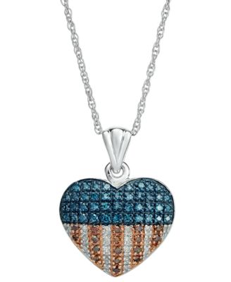 Macy's - Red, White and Blue Diamond Flag Heart Pendant Necklace in Sterling Silver (1/3 ct. t.w.)