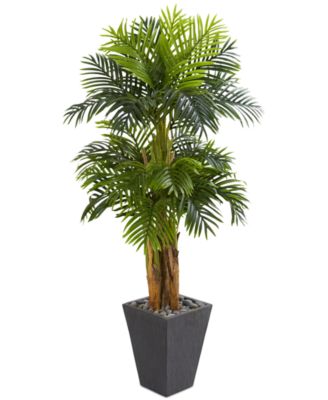 Nearly Natural - 5.5' Triple Areca Palm Artificial Tree in Slate-Finish Ceramic Planter