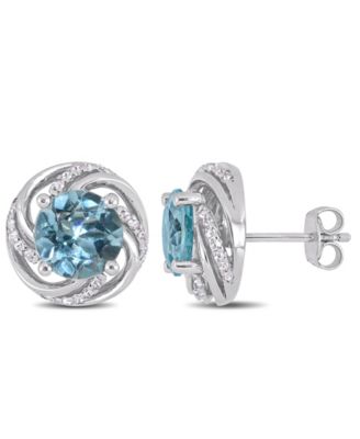 Macy's - Blue Topaz (4-3/4 ct. t.w.) and White Topaz (1/4 ct.t.w.) Swirl Halo Stud Earrings in Sterling Silver