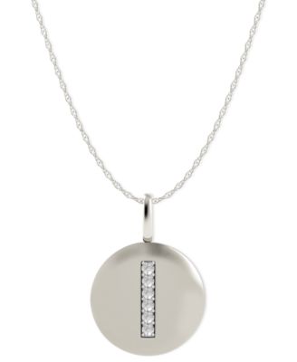 Macy's - 14k White Gold Necklace, Diamond Accent Letter I Disk Pendant