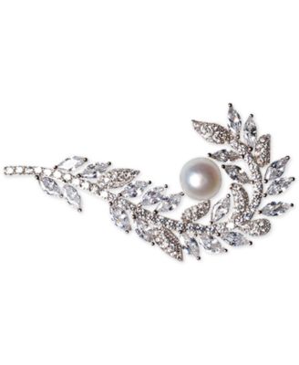 Macy's - Cultured Freshwater Pearl (7mm) & Cubic Zirconia Feather Pin in Sterling Silver