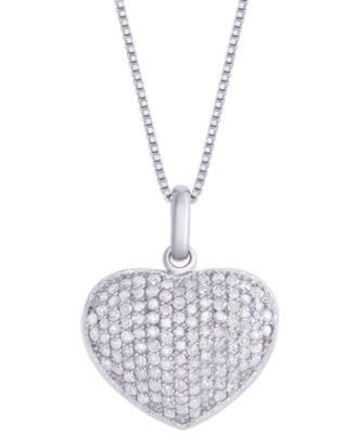 Macy's - Diamond (5/8 ct. t.w.) Heart Locket Pendant Necklace in Sterling Silver