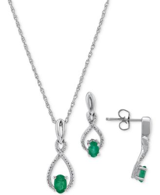 Macy's - 2-Pc. Set Emerald (7/8 ct. t.w.) & Diamond (1/20 ct. t.w.) Pendant Neckalce & Matching Drop Earrings in Sterling Silver (Also in Sapphire)