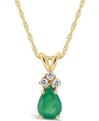 Macy's - Emerald (3/4 ct. t.w.) and Diamond Accent Pendant Necklace in 14k Yellow Gold (Also in Sapphire & Ruby)