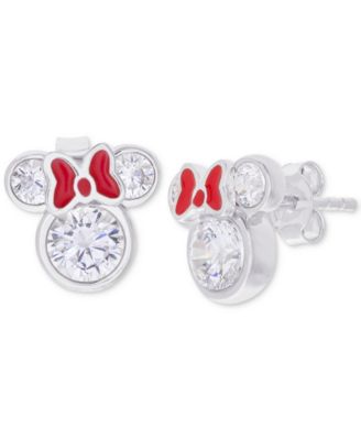 Disney - Children's Cubic Zirconia & Enamel Minnie Mouse Stud Earrings in Sterling Silver