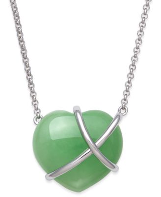 Macy's - Dyed Jade Heart Crisscross Pendant Necklace in Sterling Silver, 17-1/2" + 2" extender