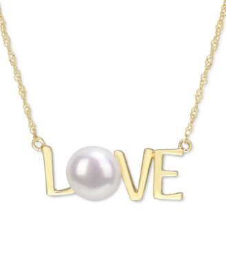 Macy's - Cultured Freshwater Pearl (7mm) LOVE 17" Pendant Necklace in 10k Gold