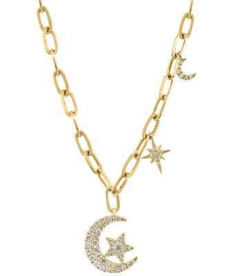 EFFY Collection - Diamond Star and Moon Charm 18" Pendant Necklace (1/3 ct. t.w.) in 14k Gold