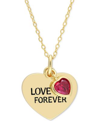 Macy's - Lab-Grown Ruby & Heart "Love Forever" Double Charm 18" Pendant Necklace (5/8 ct. t.w.) in 18k Gold-Plated Sterling Silver