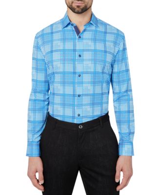 Society of Threads - Men's Slim-Fit Performance Stretch Check-Print Dress Shirt
