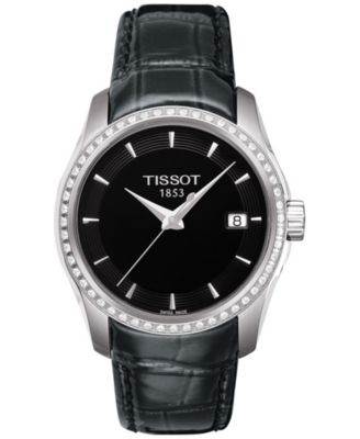 Tissot - Women's Swiss Couturier Diamond (1/3 ct. t.w.) Black Leather Strap Watch 32mm
