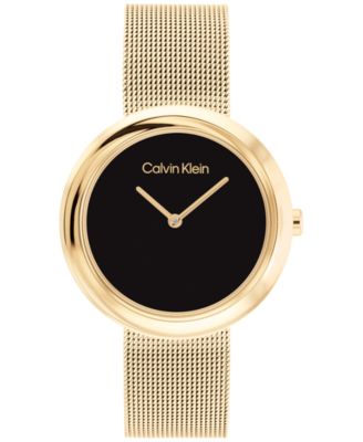 Calvin Klein - Women's Twisted Bezel Gold-Tone Mesh Bracelet Watch 34mm