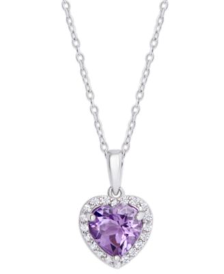 Macy's - Amethyst (1-7/8 ct. t.w.) & Cubic Zirconia Heart Halo 18" Pendant Necklace in Sterling Silver