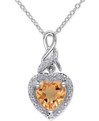 Macy's - Citrine (1-5/8 ct. t.w.) & Diamond (1/20 ct. t.w.) Heart 18" Pendant Necklace in Sterling Silver