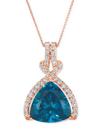 Le Vian - Deep Sea Blue Topaz (10 ct. t.w.) & Nude Diamond (7/8 ct. t.w.) Adjustable 20" Pendant Necklace in 14k Rose Gold