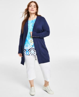 JM Collection - Plus Size Open-Front Long-Sleeve Cardigan