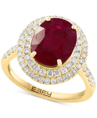 EFFY Collection - Ruby (4 ct. t.w.) & Diamond (5/8 ct. t.w.) Oval Double Halo Ring in 14k Gold