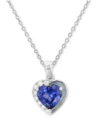 Macy's - Cubic Zirconia & Gray Enamel 18" Heart Pendant Necklace in Sterling Silver