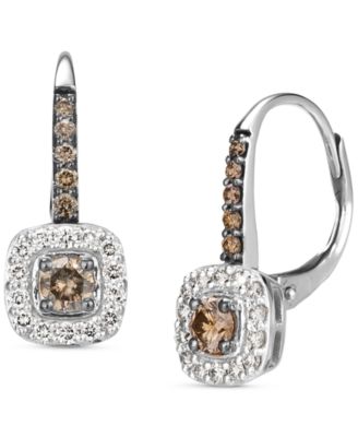 Le Vian - Nude Diamond (1/4 ct. t.w.) & Chocolate Diamond (1/3 ct. t.w.) Halo Leverback Drop Earrings in 14k Gold (Also Available in 14K Rose Gold or White Gold)