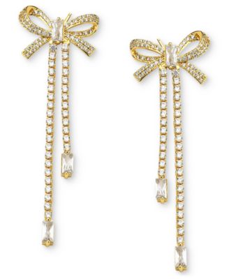 Heymaeve - 18k Gold-Plated Cubic Zirconia Bow Linear Drop Earrings