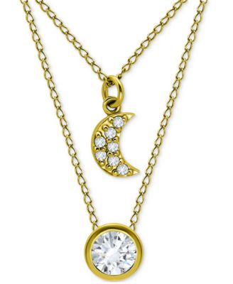 Giani Bernini - 2-Pc. Set Cubic Zirconia Pav&eacute; Moon & Solitaire Pendant Necklaces