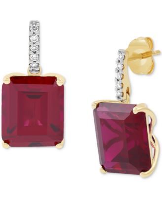 Grown With Love - Lab Grown Emerald (10 ct. t.w.) & Lab Grown Diamond (1/10 ct. t.w.) Drop Earrings in 14k Gold (Also in Lab Grown Ruby & Lab Grown Sapphire)