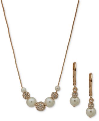 Anne Klein - Gold-Tone Pav&eacute; Fireball & Imitation Pearl Statement Necklace & Drop Earrings Set