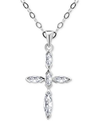 Giani Bernini - Cubic Zirconia Marquise Cross Pendant Necklace in Sterling Silver, 16" + 2" extender