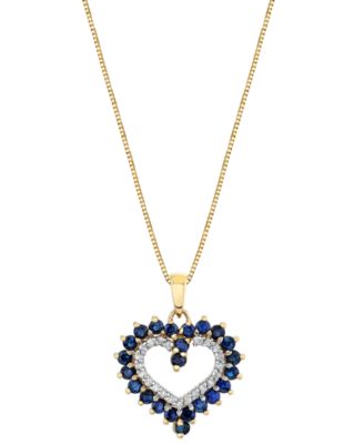 Macy's - Sapphire (1-3/8 ct.tw) & Diamond (1/10 ct. t.w.) Open Heart 18" Pendant Necklace in 10k Gold