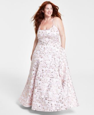B Darlin - Trendy Plus Size Metallic-Jacquard Sleeveless Ball Gown