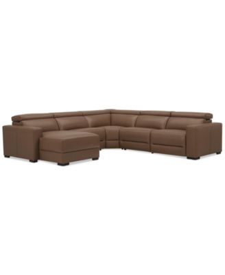 Furniture - Nevio 124" 5-Pc. Leather Sectional with 2 Power Recliners, Headrests and Chaise
