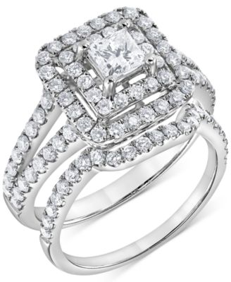 Macy's - Diamond Princess & Round Multi-Halo Bridal Set (1-1/2 ct. t.w.) in 14k White Gold