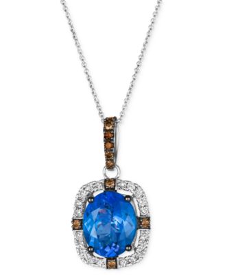 Le Vian - Blueberry Tanzanite (4-1/2 ct. t.w.) & Diamond (1/2 ct. t.w.) Halo Pendant Necklace in 14k White Gold, 18" + 2" extender
