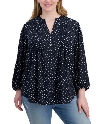 Tommy Hilfiger - Plus Size Printed Pintucked Popover Top