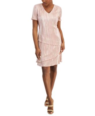 Connected - Petite V-Neck Asymmetric Tiered Sheath Dress